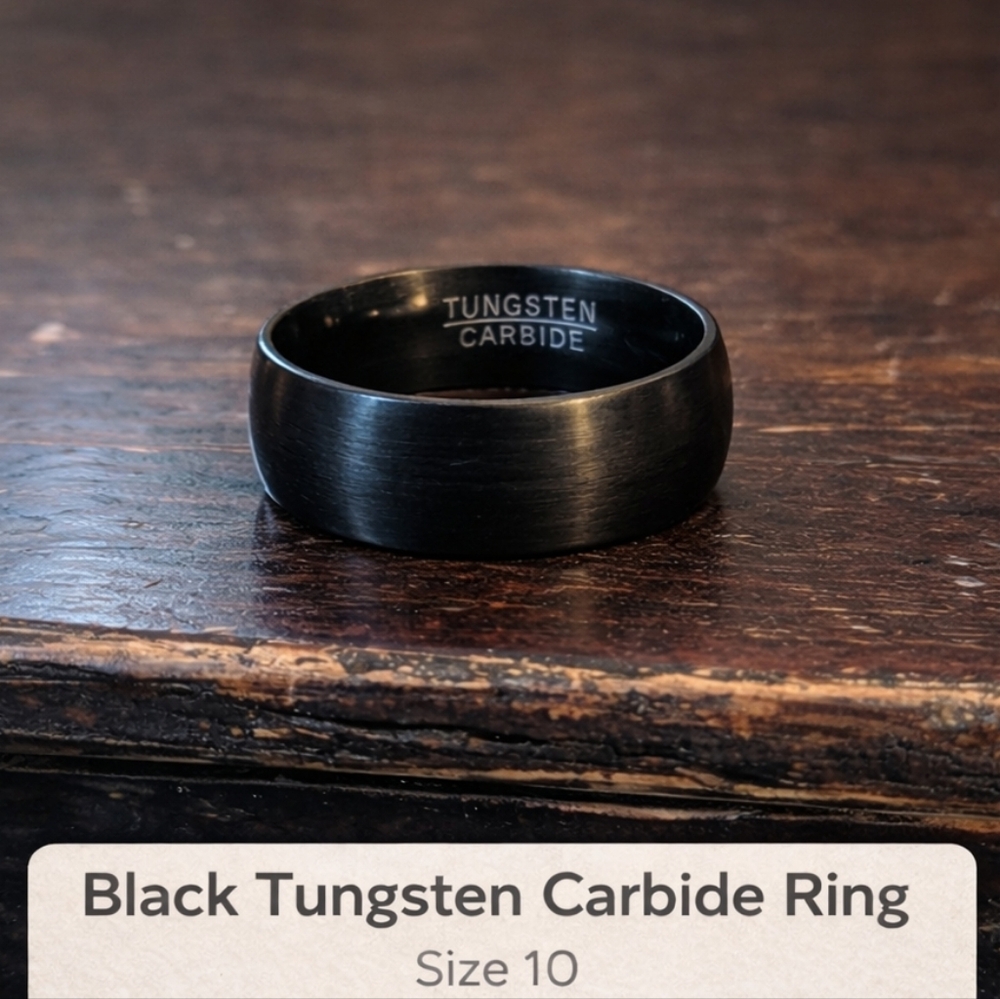 Black Tungsten Brushed & Polished 8MM Men's Ring Size 10